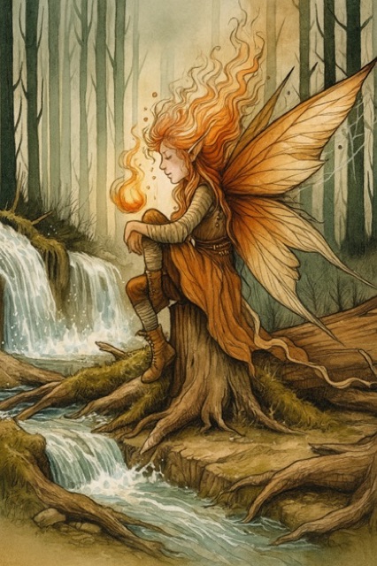 Fira the Fire Fae in a forest